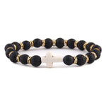Pulseira de amazonita cristã pedra de lava preta