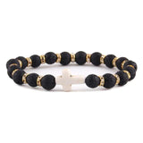 Pulseira de amazonita cristã pedra de lava preta