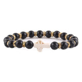Pulseira de amazonita cristã preto esbranquiçado