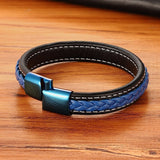 Pulseira de couro azul aço