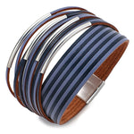 Pulseira de couro azul escuro tamanho único