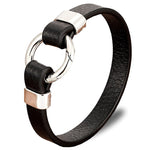 Pulseira de couro círculo prata