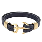 Pulseira de couro com âncora dourada ouro / 19cm