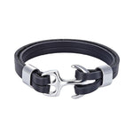 Pulseira de couro com âncora dourada prata / 19cm