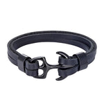 Pulseira de couro com âncora dourada preto / 19cm
