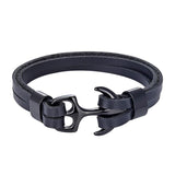 Pulseira de couro com âncora dourada preto / 19cm
