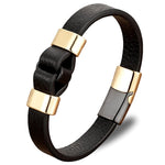 Pulseira de couro com nó dourado