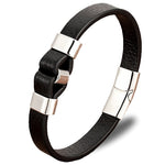 Pulseira de couro com nó prateado