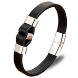 Pulseira de couro com nó prateado