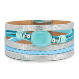 Pulseira de couro com pérola azul tamanho único
