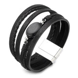 Pulseira de couro com pérola preta tamanho único