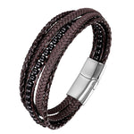 Pulseira de couro com pérolas pretas