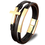 Pulseira de couro crucifixo