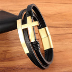 Pulseira de couro crucifixo