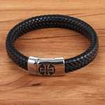 Pulseira de couro cruz de ferro
