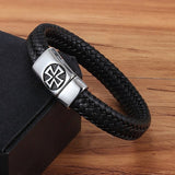 Pulseira de couro cruz de ferro