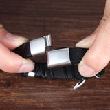 Pulseira de couro cruz prata