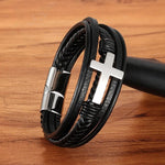 Pulseira de couro cruz prata