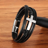 Pulseira de couro cruz prata