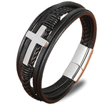 Pulseira de couro cruz prata