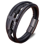Pulseira de couro cruz preta