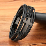 Pulseira de couro cruz preta