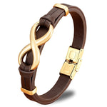 Pulseira de couro dourada infinito