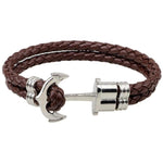 Pulseira de couro entrançado castanha com âncora castanho