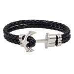 Pulseira de couro entrançado castanha com âncora preto