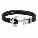 Pulseira de couro entrançado castanha com âncora preto