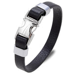 Pulseira de couro fivela prateada