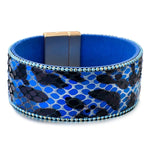 Pulseira de couro leopardo azul tamanho único