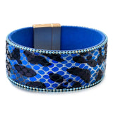Pulseira de couro leopardo azul tamanho único
