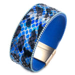 Pulseira de couro leopardo azul tamanho único