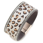 Pulseira de couro leopardo branco tamanho único