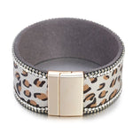 Pulseira de couro leopardo branco tamanho único