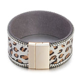 Pulseira de couro leopardo branco tamanho único