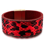 Pulseira de couro leopardo vermelho tamanho único