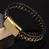 Pulseira de couro masculina dourada