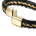 Pulseira de couro masculina dourada