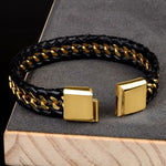 Pulseira de couro masculina dourada