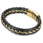 Pulseira de couro masculina dourada