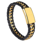 Pulseira de couro masculina dourada