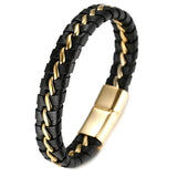 Pulseira de couro masculina dourada