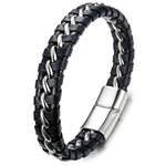 Pulseira de couro masculina prata