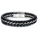 Pulseira de couro masculina prata