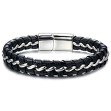 Pulseira de couro masculina prata