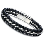 Pulseira de couro masculina prata