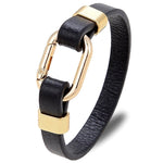 Pulseira de couro mosquetão dourado