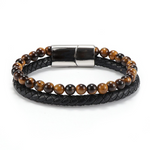 Pulseira de couro olho de tigre prata / 18,5 cm